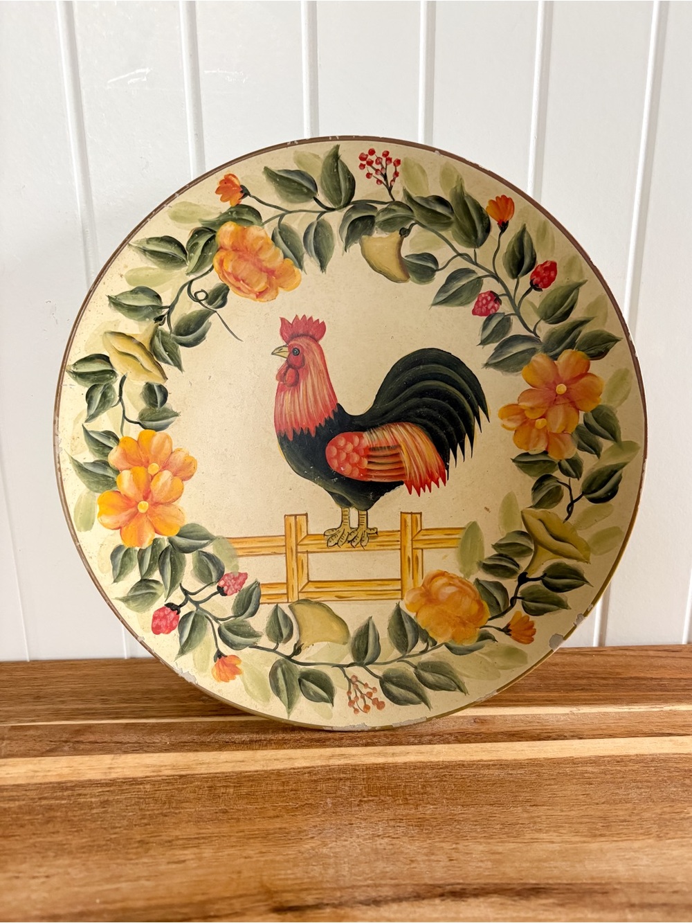 Rooster Floral Decorative Plate